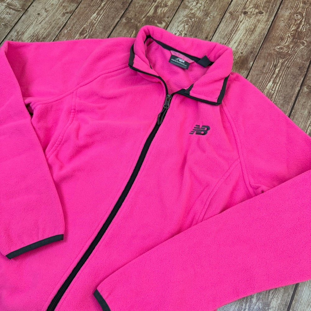 New Balance Full Zip Fleece Jacket Womens Medium Pink Mock Neck Pockets